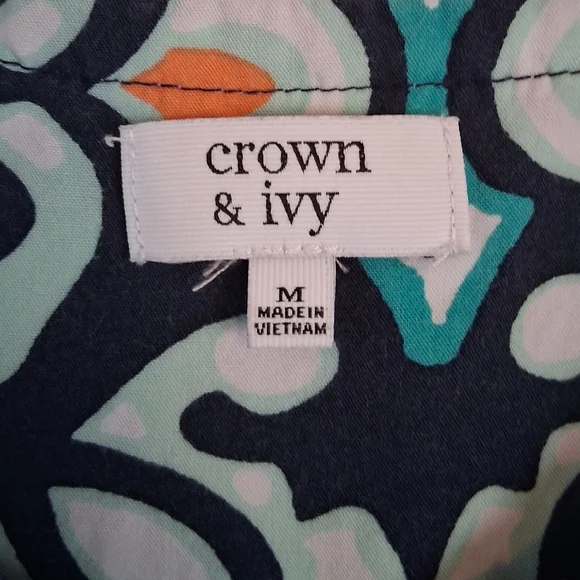 Crown & Ivy- Teal and Black Patterned  Boho Tank Top. Size M - Picture 5 of 8